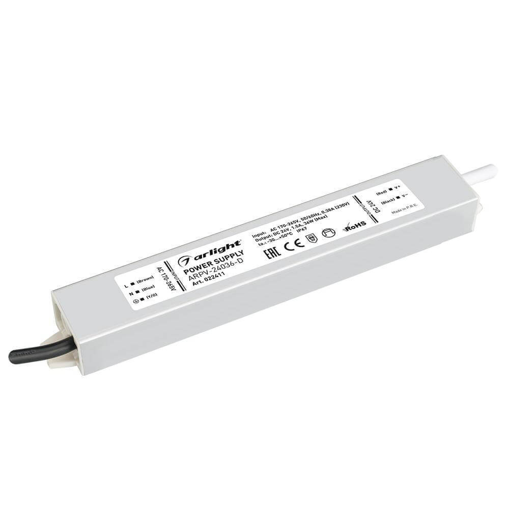 Блок питания Arlight ARPV-24036-D (24V, 1.5A, 36W) (IP67 Металл, 3 года) 022411
