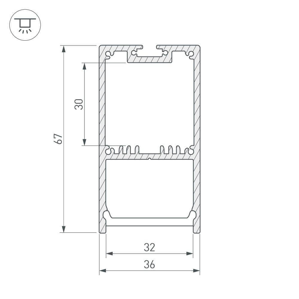 Профиль с экраном Arlight SL-LINE-3667-2500 BLACK+OPAL (Алюминий) 027987