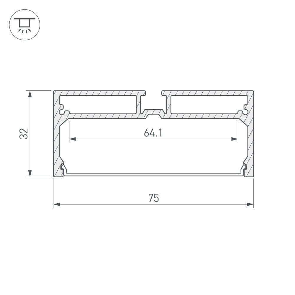 Профиль с экраном Arlight SL-LINE-7532-2000 ANOD (Алюминий) 028033