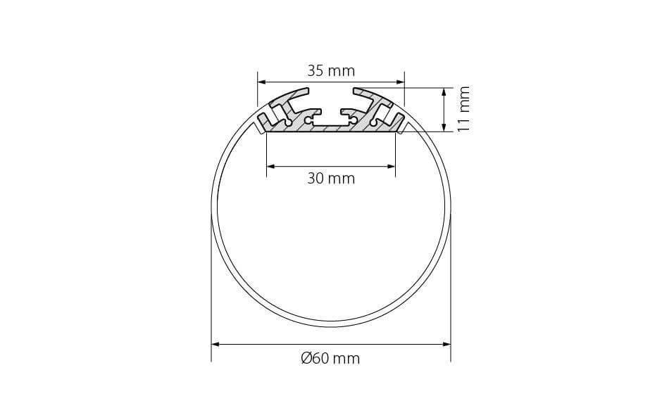 Профиль с экраном Arlight SL-ROUND-D60-2500 ANOD+OPAL (Алюминий) 020474