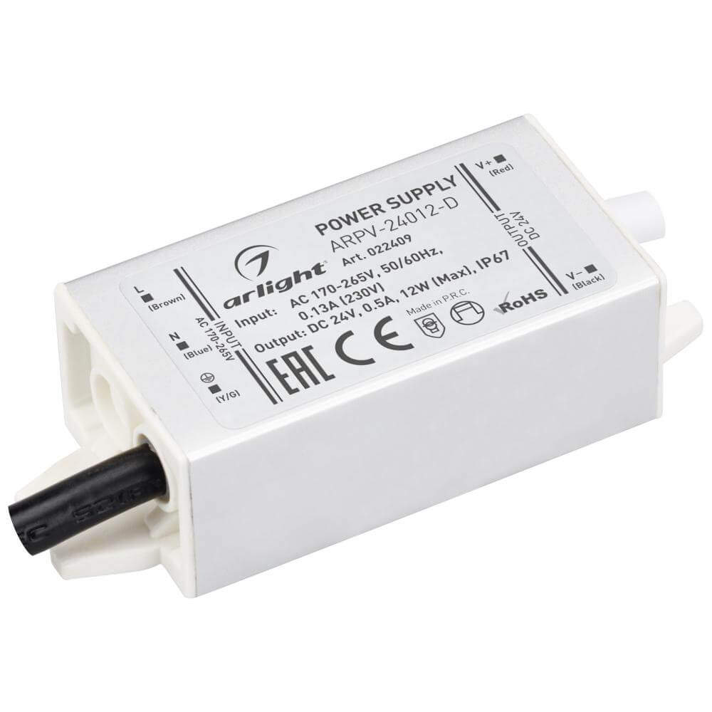 Блок питания Arlight ARPV-24012-D (24V, 0.5A, 12W) (IP67 Металл, 3 года) 022409