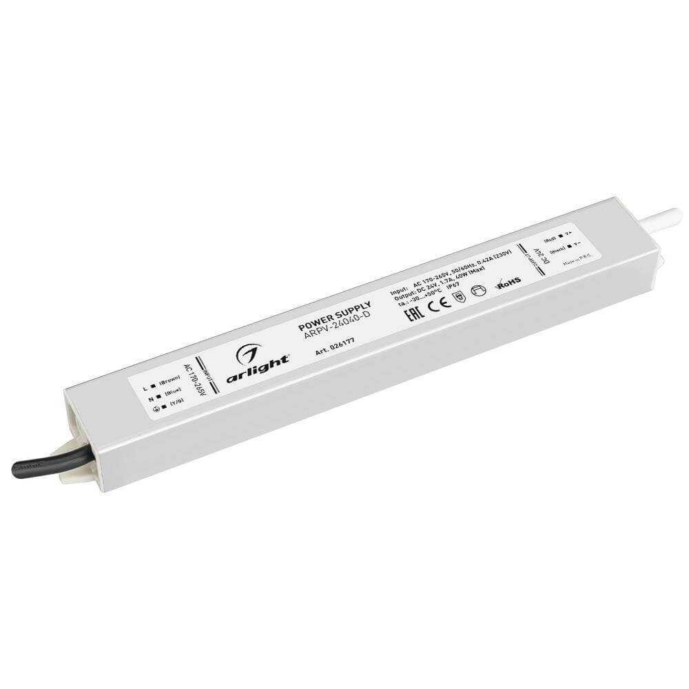 Блок питания Arlight ARPV-24040-D (24V, 1.7A, 40W) (IP67 Металл, 3 года) 026177