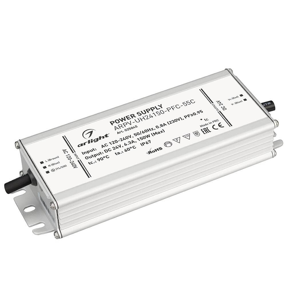Блок питания Arlight ARPV-UH24150-PFC-55C (24V, 6.3A, 150W) (IP67 Металл, 5 лет) 025045