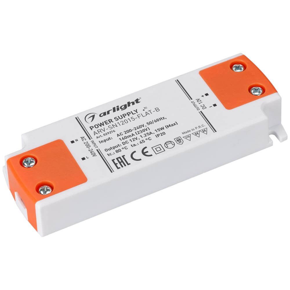 Блок питания Arlight ARV-SP-24015-FLAT-B (24V, 0.63A, 15W) (IP20 Пластик, 5 лет) 029376(1)