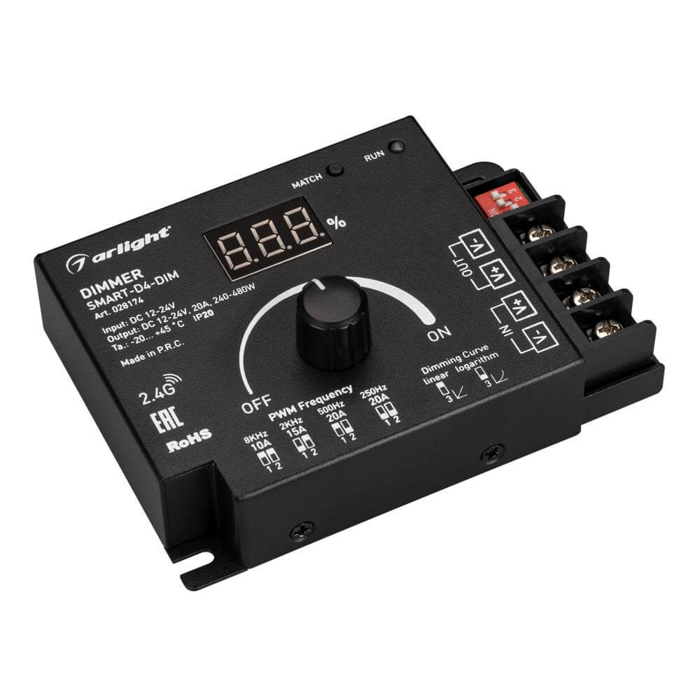 Диммер Arlight SMART-D4-DIM (12-24V, 1x20A. 2.4G) (IP20 Металл, 5 лет) 028174