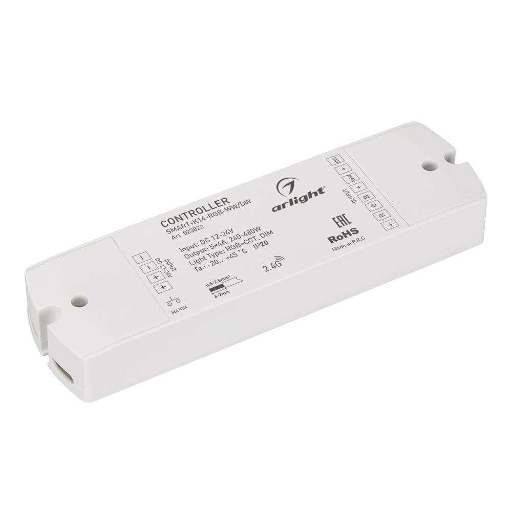 Контроллер Arlight SMART-K14-MULTI (12-24V, 5x4A, RGB-MIX, 2.4G) (IP20 Пластик, 5 лет) 023822