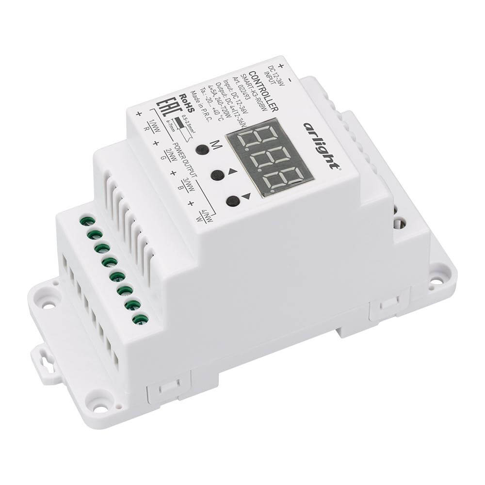 Контроллер Arlight SMART-K3-RGBW (12-36V, 4x5A, DIN, 2.4G) (IP20 Пластик, 5 лет) 022493