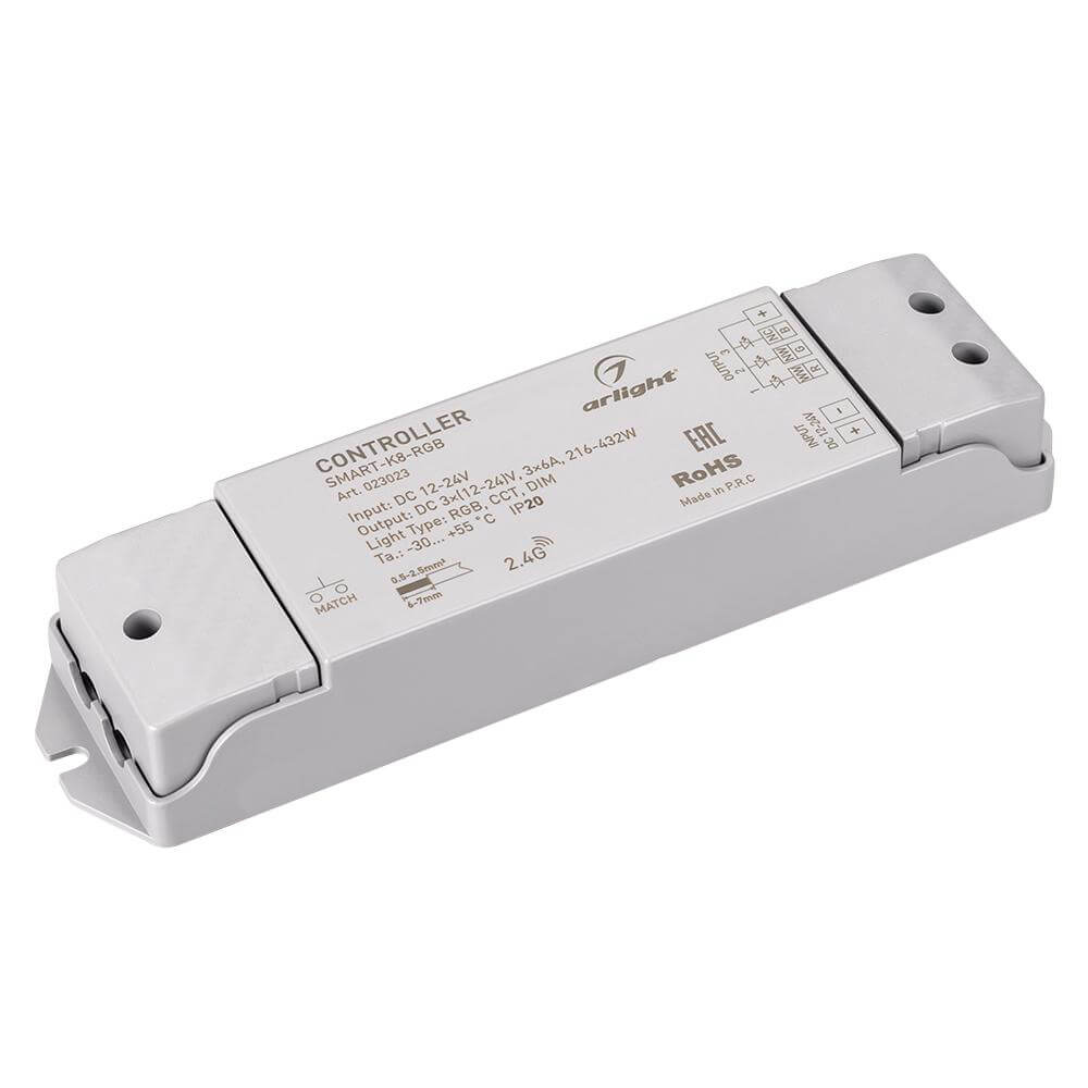 Контроллер Arlight SMART-K8-RGB (12-24V, 3x6A, 2.4G) (IP20 Пластик, 5 лет) 023023