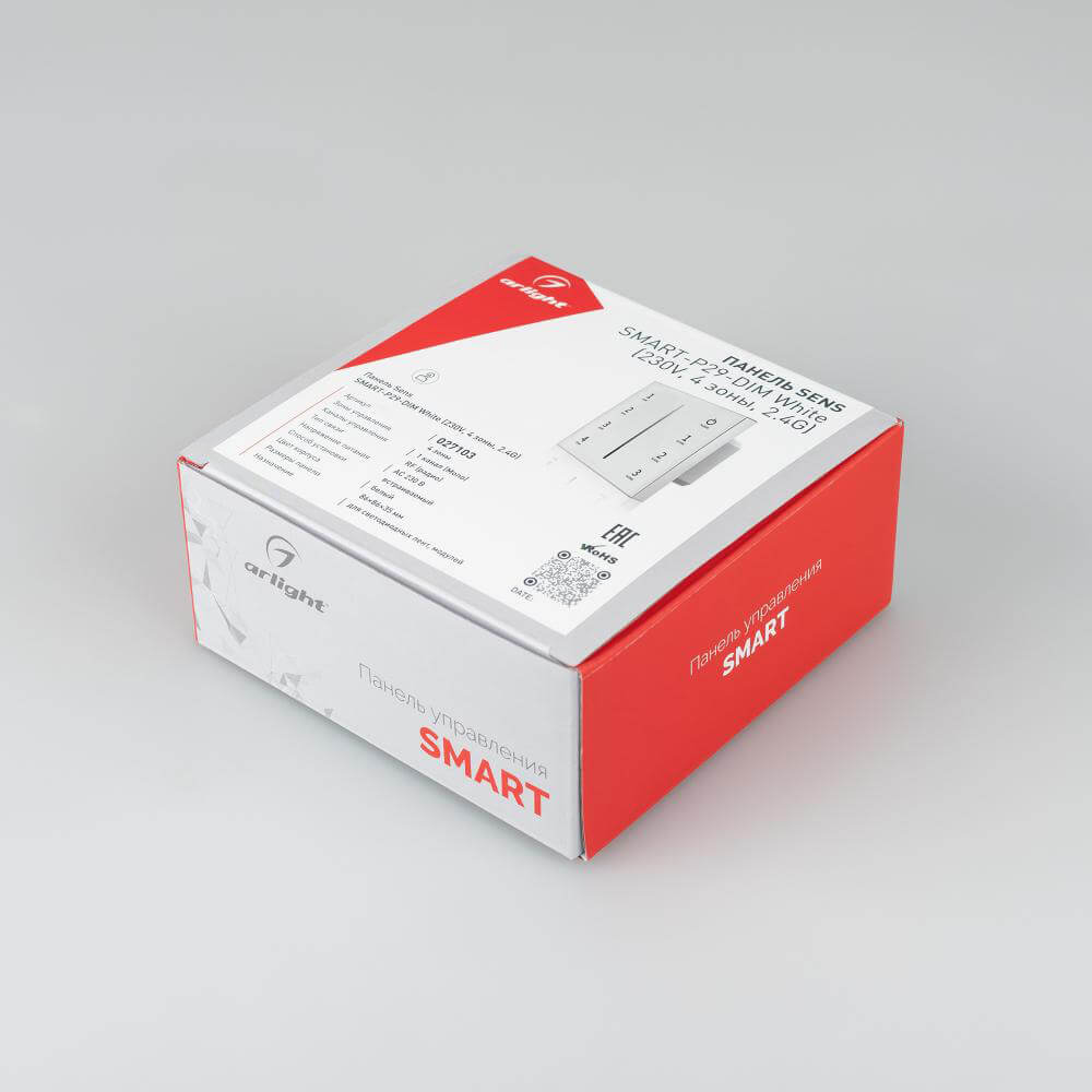 Панель Arlight Sens SMART-P29-DIM White (230V, 4 зоны, 2.4G) (IP20 Пластик, 5 лет) 027103
