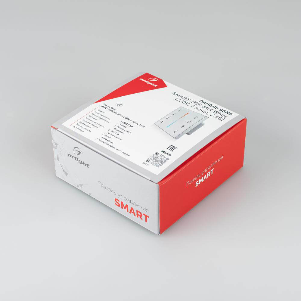 Панель Arlight Sens SMART-P38-MIX White (230V, 4 зоны, 2.4G) (IP20 Пластик, 5 лет) 027118