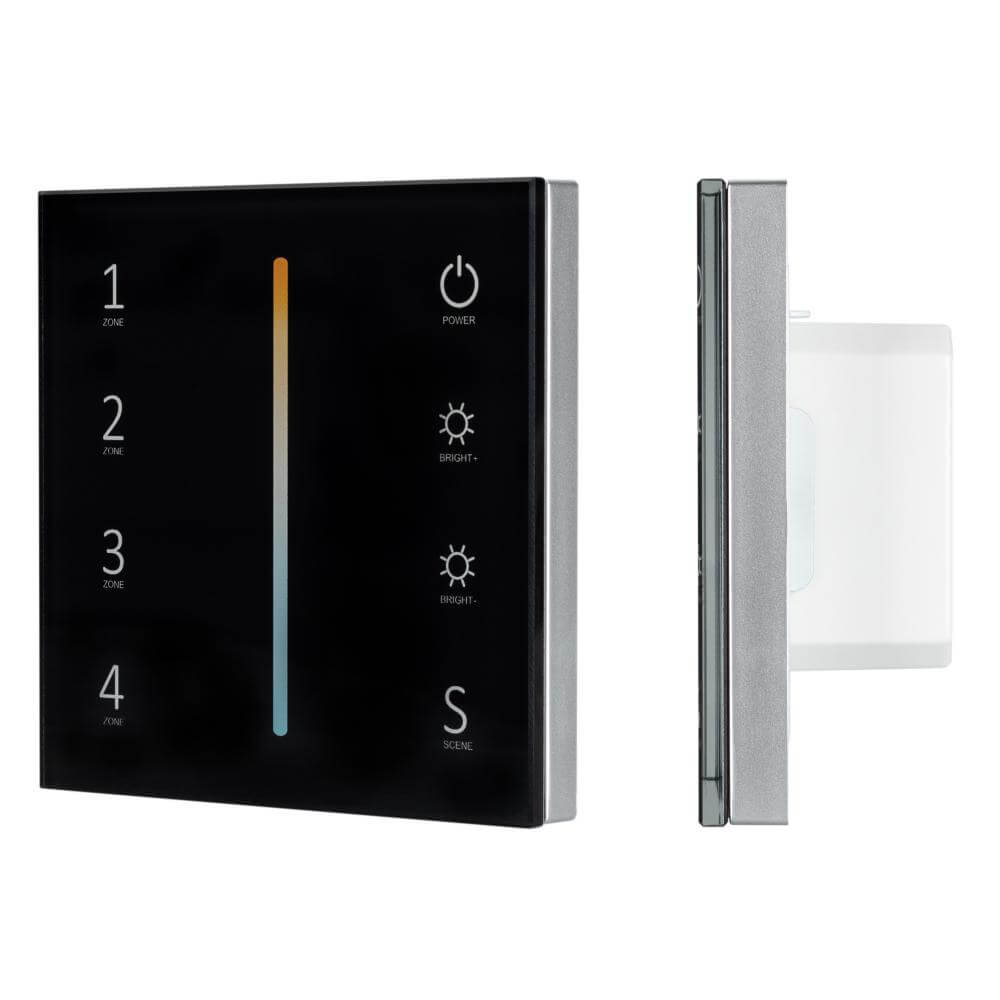 Панель Arlight Sens SMART-P43-MIX Black (230V, 4 зоны, 2.4G) (IP20 Пластик, 5 лет) 028137