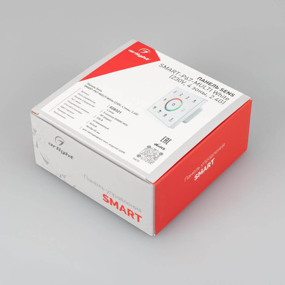 Панель Arlight Sens SMART-P67-MULTI White (230V, 4 зоны, 2.4G) (IP20 Пластик, 5 лет) 028321