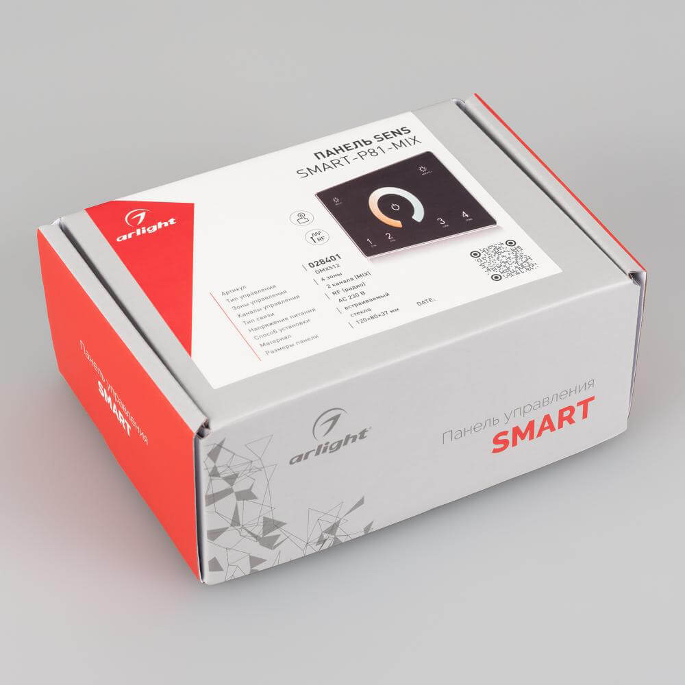 Панель Arlight Sens SMART-P81-MIX Black (230V, 4 зоны, 2.4G) (IP20 Пластик, 5 лет) 028401