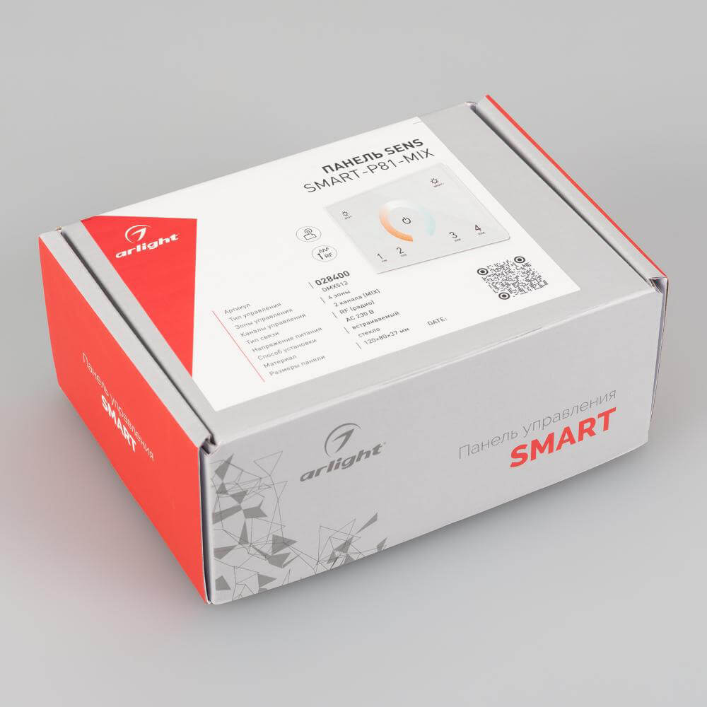 Панель Arlight Sens SMART-P81-MIX White (230V, 4 зоны, 2.4G) (IP20 Пластик, 5 лет) 028400