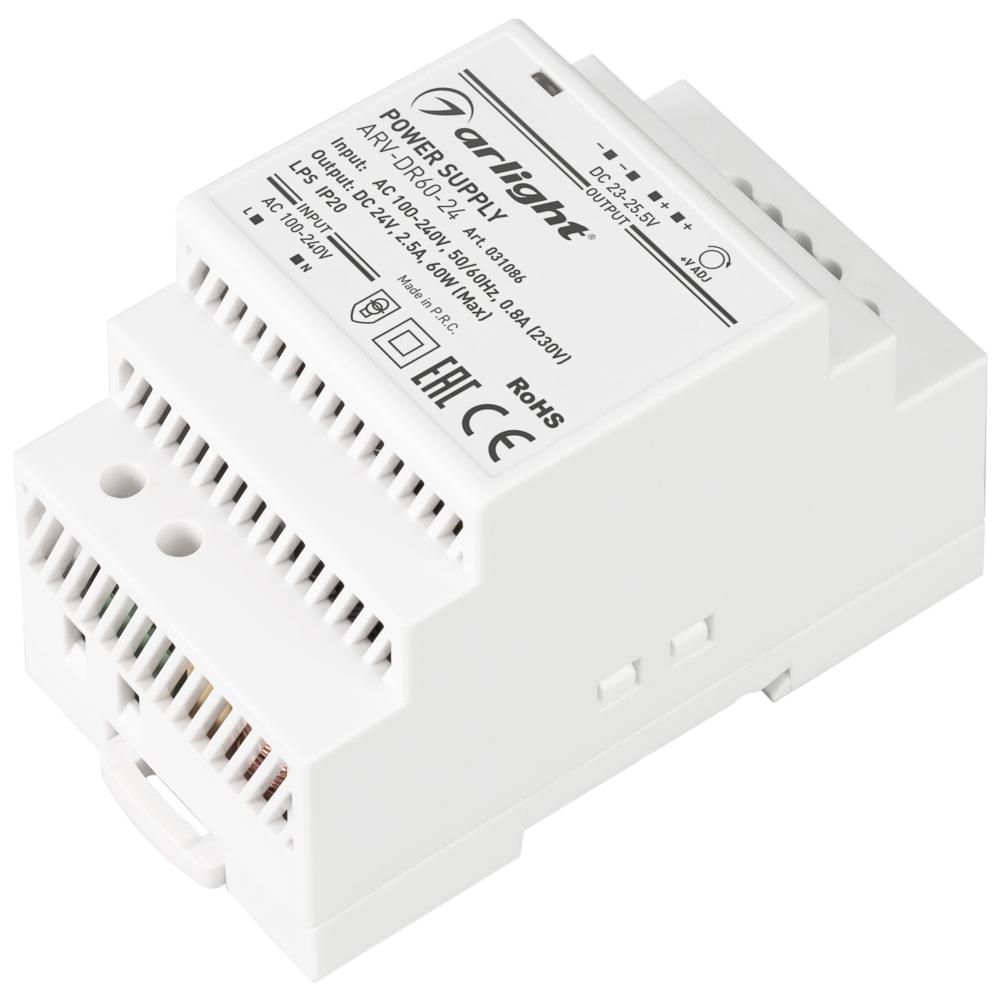 Блок питания Arlight ARV-DR60-24 (24V, 2.5A, 60W) (IP20 DIN-рейка) 031086
