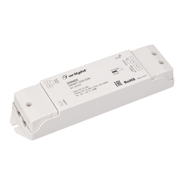 Диммер Arlight SMART-D20-DIM (12-48V, 1x10A, 2.4G) (IP20 Пластик, 5 лет) 031951