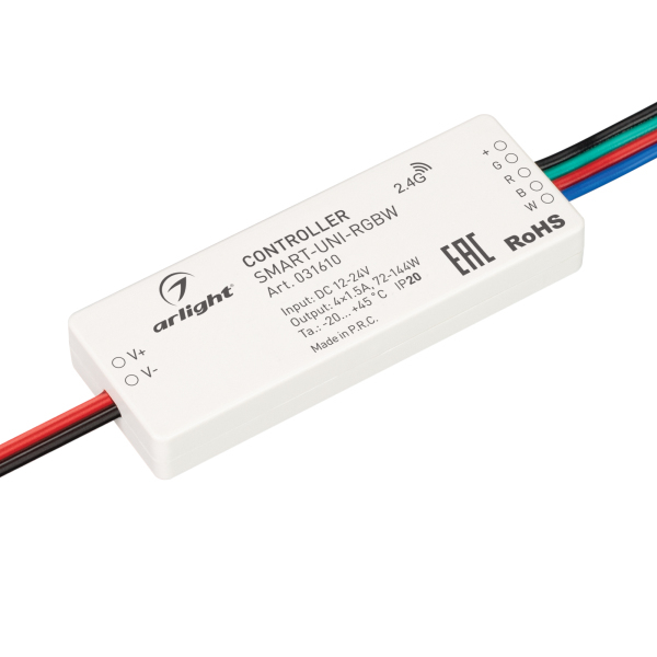 Контроллер Arlight SMART-UNI-RGBW (12-24V, 4x1.5A, 2.4G) (IP20 Пластик, 5 лет) 031610