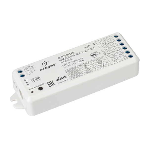 Контроллер Arlight SMART-TUYA-BLE-MULTI-SUF (12-24V, 5x3A, RGB-MIX, 2.4G) (IP20 Пластик, 5 лет) 033001