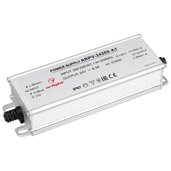 Блок питания Arlight ARPV-24200-A1 (24V, 8.3A, 200W) (IP67 Металл, 3 года) 033092