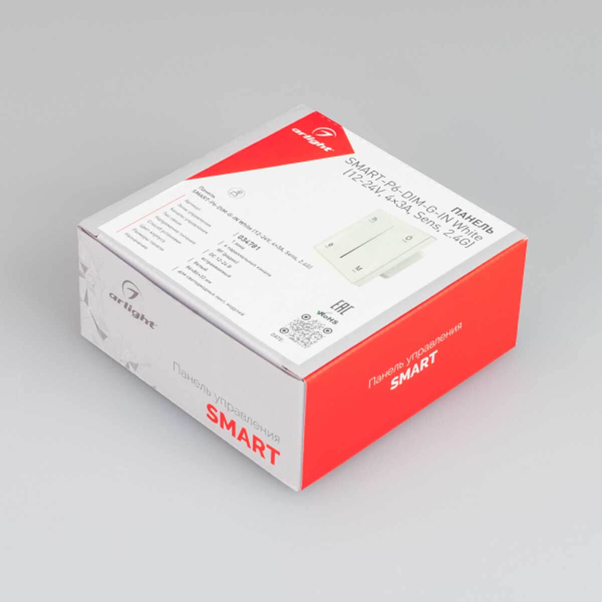 Панель Arlight SMART-P6-DIM-G-IN White (12-24V, 4x3A, Sens, 2.4G) (IP20 Пластик, 5 лет) 034781