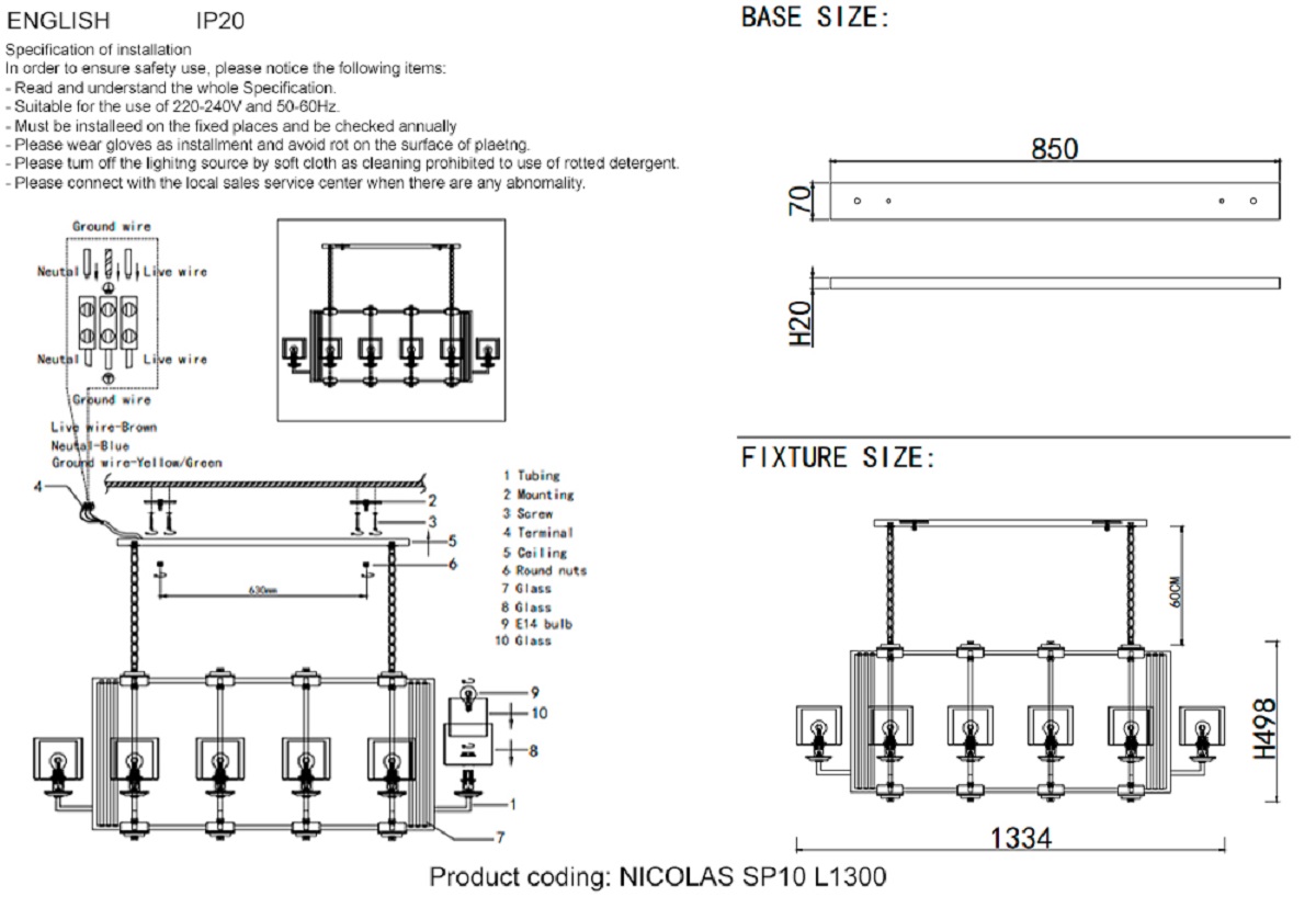 Подвесная люстра Crystal Lux Nicolas SP10 L1300 Nickel/White