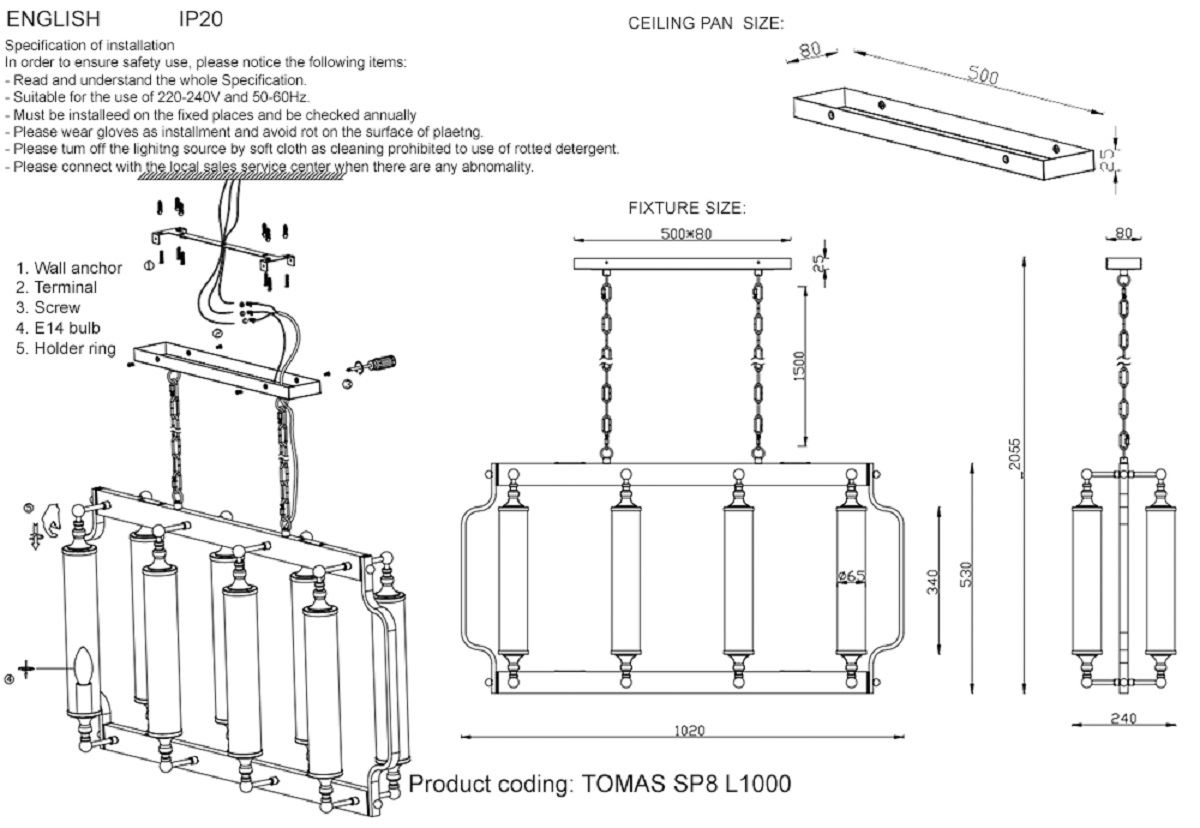 Подвесная люстра Crystal Lux TOMAS SP8 L1000 CHROME