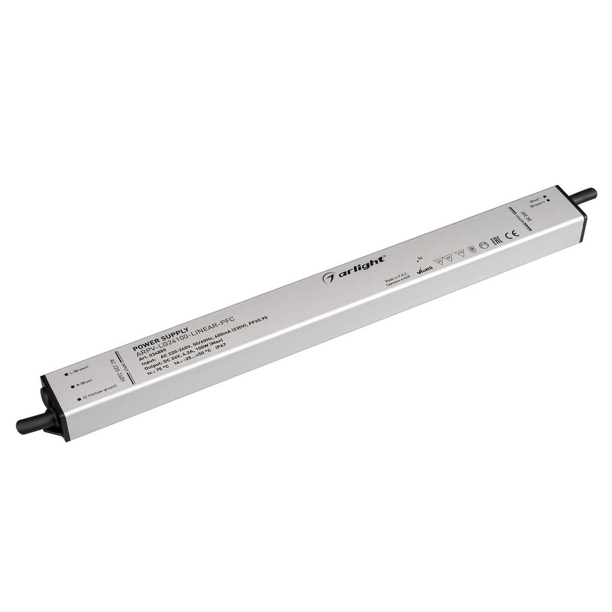 Блок питания Arlight ARPV-LG24100-LINEAR-PFC (24V, 4.2A, 100W) (IP67 Металл, 5 лет) 034889