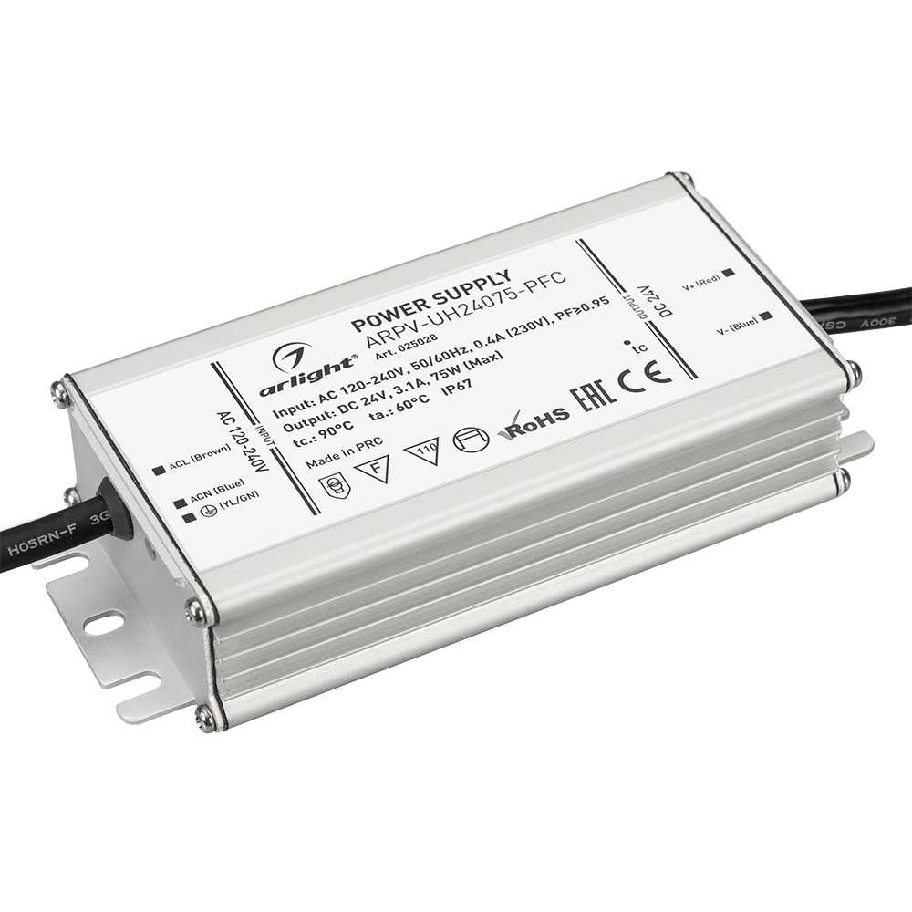 Блок питания Arlight ARPV-UH24075-PFC (24V, 3.1A, 75W) (IP67 Металл, 7 лет) 025028