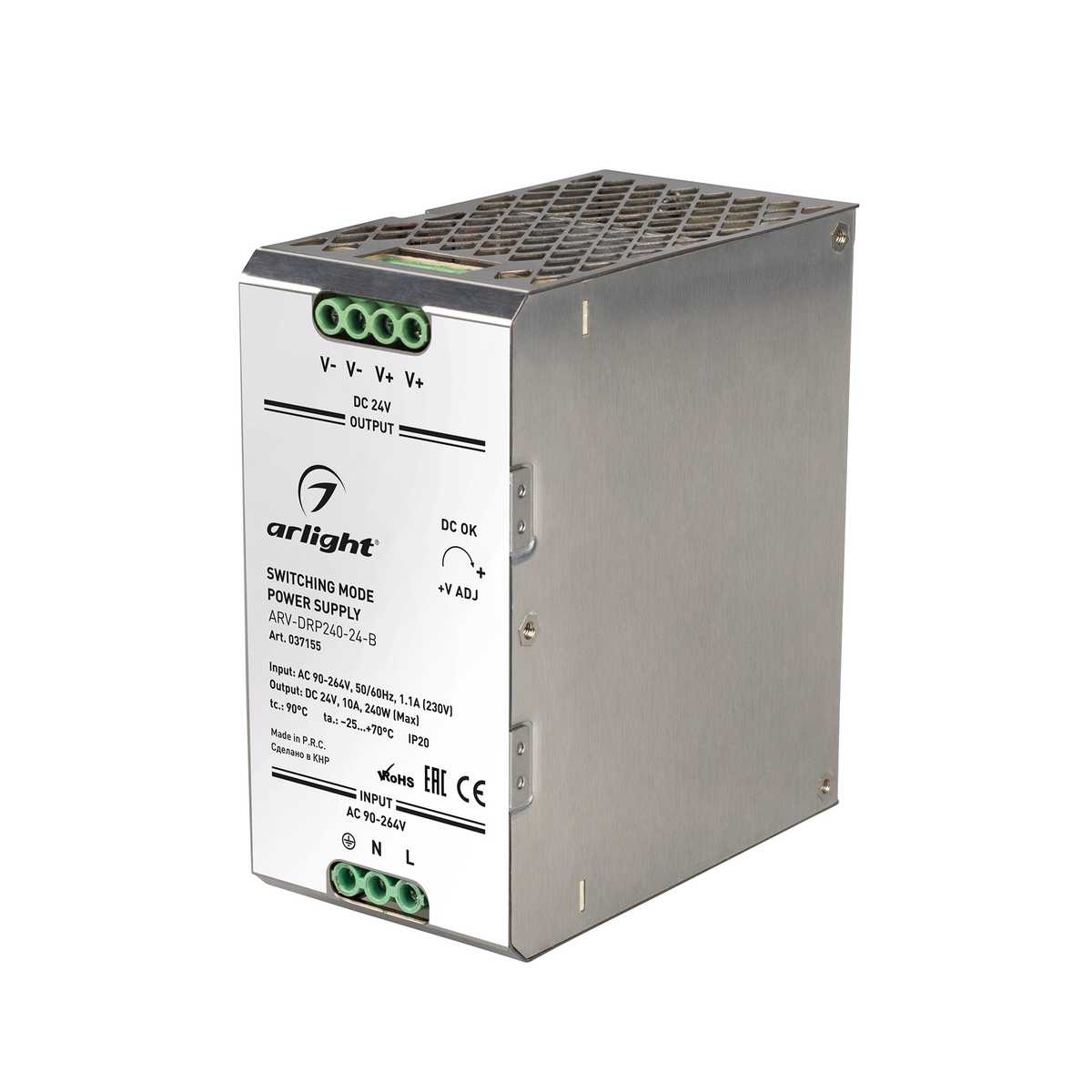 Блок питания Arlight ARV-DRP240-24-B (24V, 10A, 240W, PFC) (IP20 Металл, 5 лет) 037155