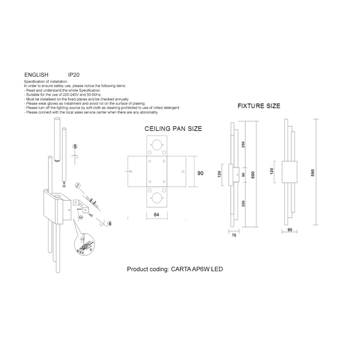 Бра Crystal Lux CARTA AP6W LED WHITE/CHROME