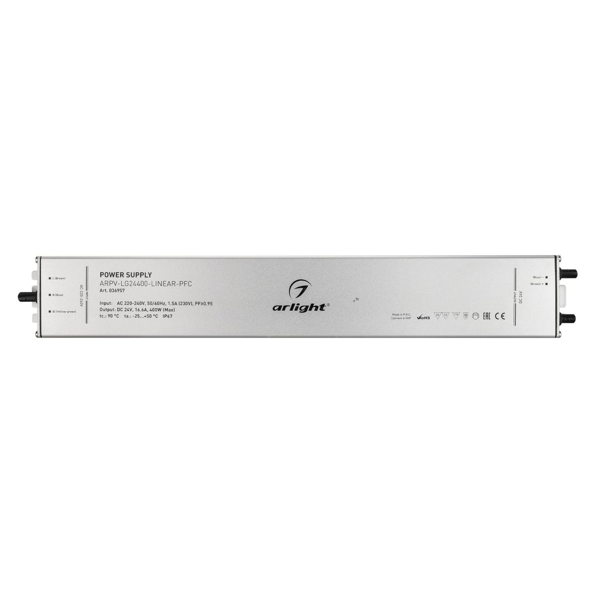 Блок питания Arlight ARPV-LG24400-LINEAR-PFC (24V, 16.6A, 400W) (IP67 Металл, 5 лет) 036957