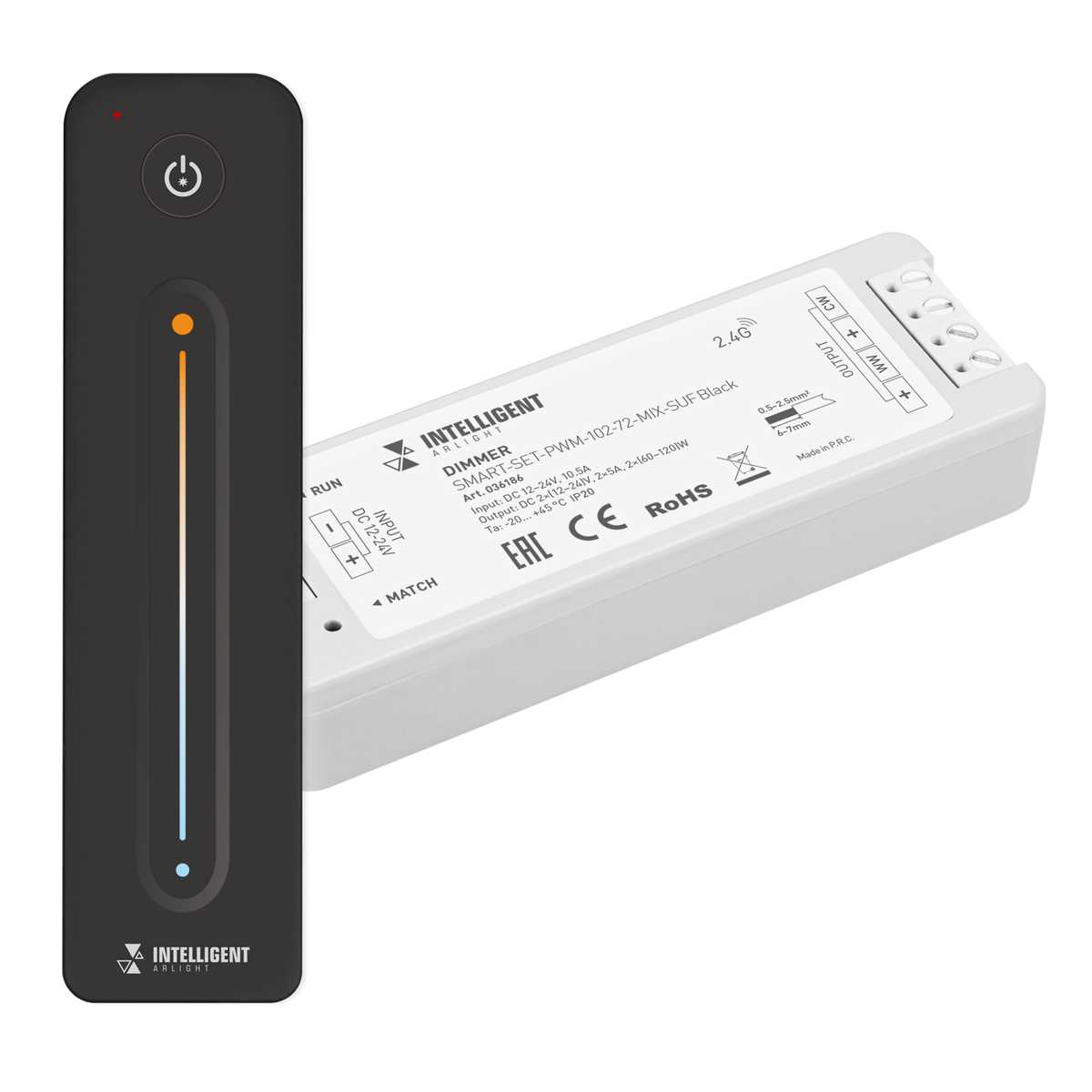 Диммер Arlight SMART-SET-PWM-102-72-MIX-SUF Black (12-24V, 2x5A, ПДУ LINE, 2.4G) (IP20 Пластик, 5 лет) 036186