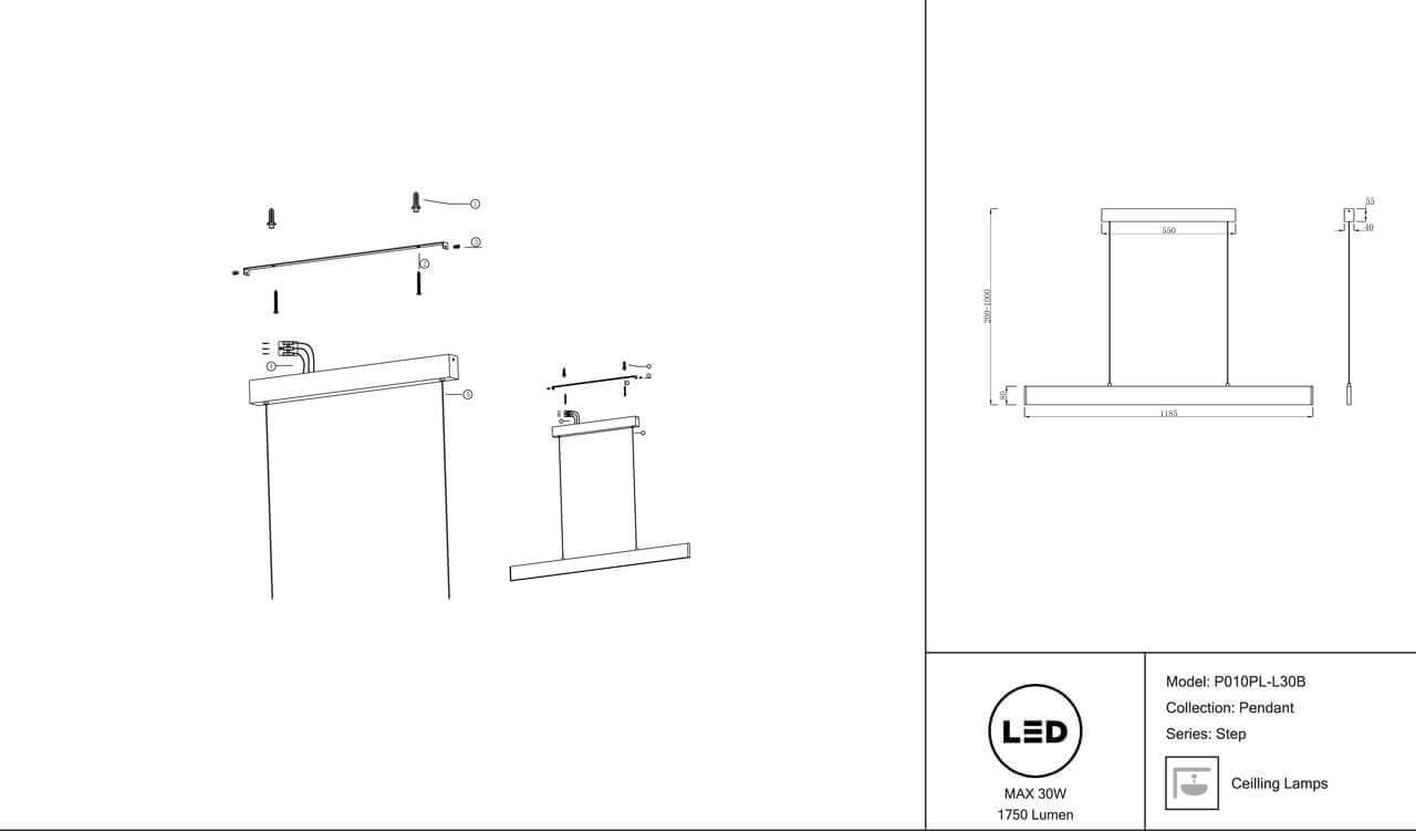 Подвесной светильник Maytoni Step P010PL-L30B