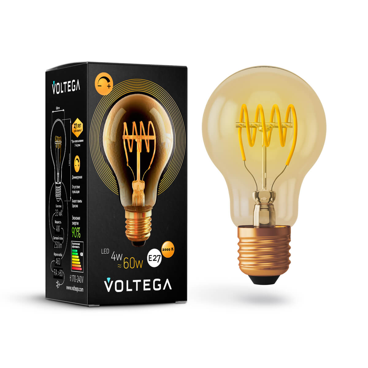 Светодиодная лампа Voltega Loft Led A60 4W 2800K E27 DIM 7078