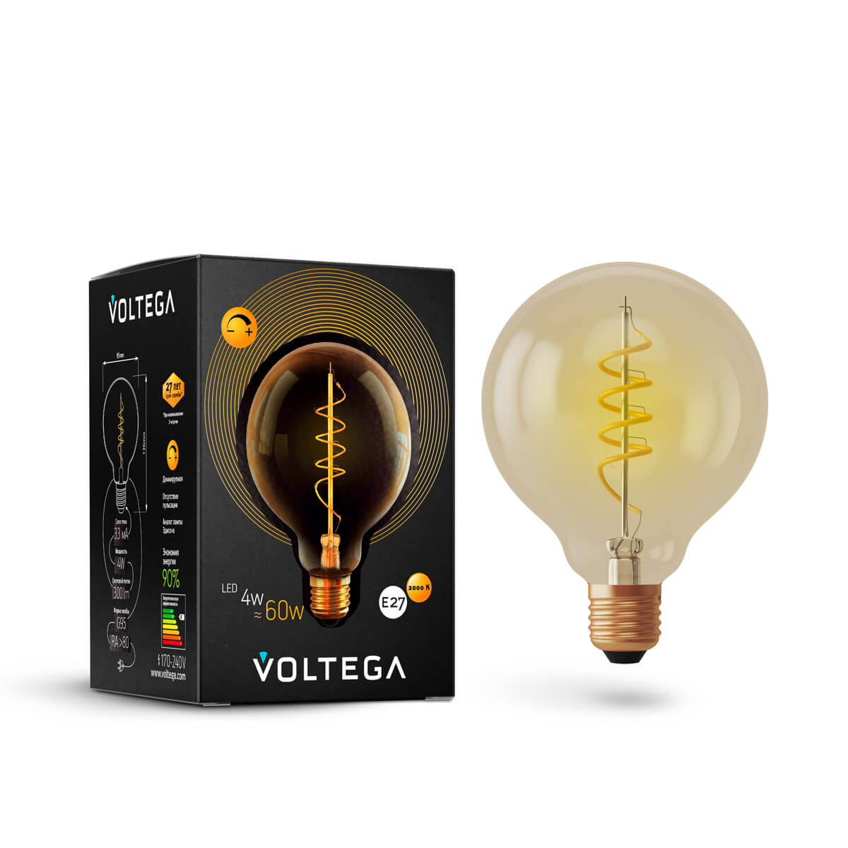 Светодиодная лампа Voltega Loft Led G95 4W 2000K E27 DIM 7076