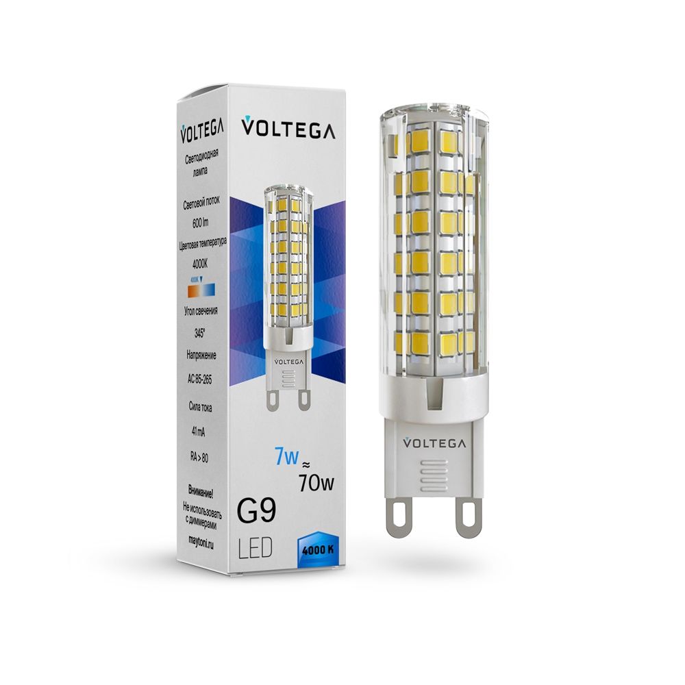 Светодиодная лампа Voltega Simple Capsule 7W 4000K G9 прозрачная 7188