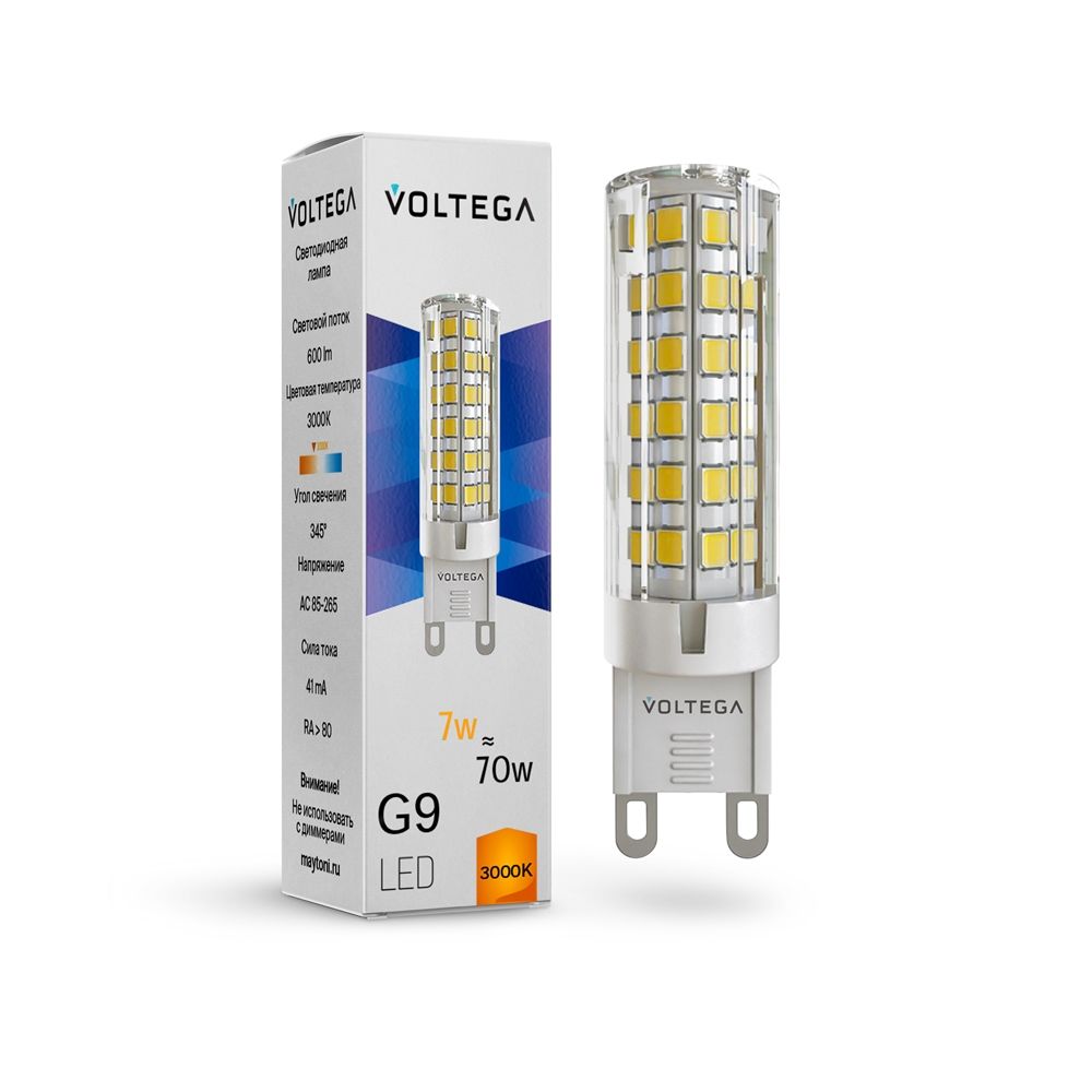 Светодиодная лампа Voltega Simple Capsule 7W 3000K G9 прозрачная 7187