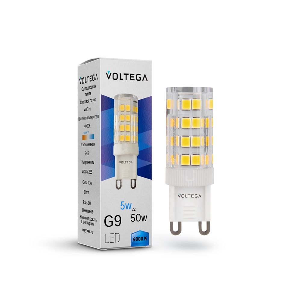 Светодиодная лампа Voltega Simple Capsule 5W 4000K G9 прозрачная 7186