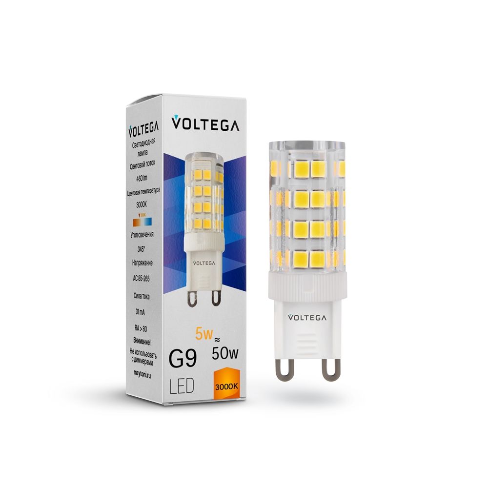 Светодиодная лампа Voltega Simple Capsule 5W 3000K G9 прозрачная 7185