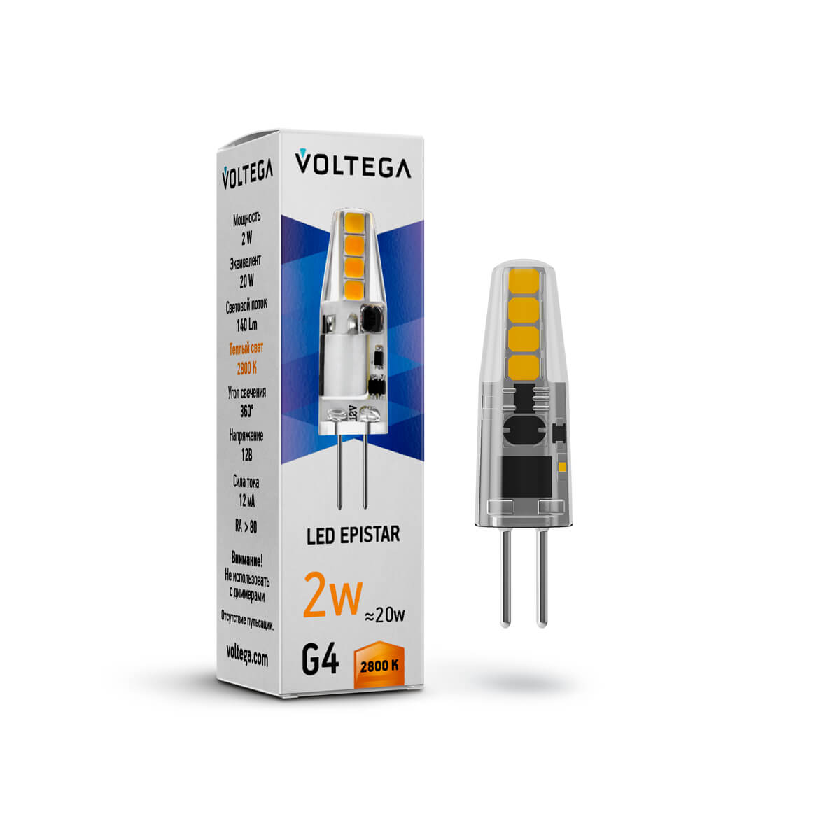 Светодиодная лампа Voltega Simple Capsule 2W 2800K G4 12V прозрачная 7142