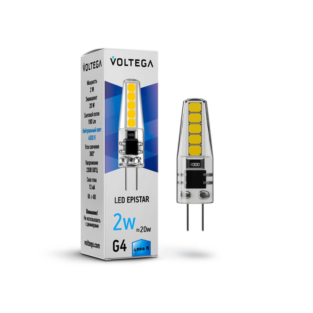 Светодиодная лампа Voltega Simple Capsule 2W 4000K G4 прозрачная 7145