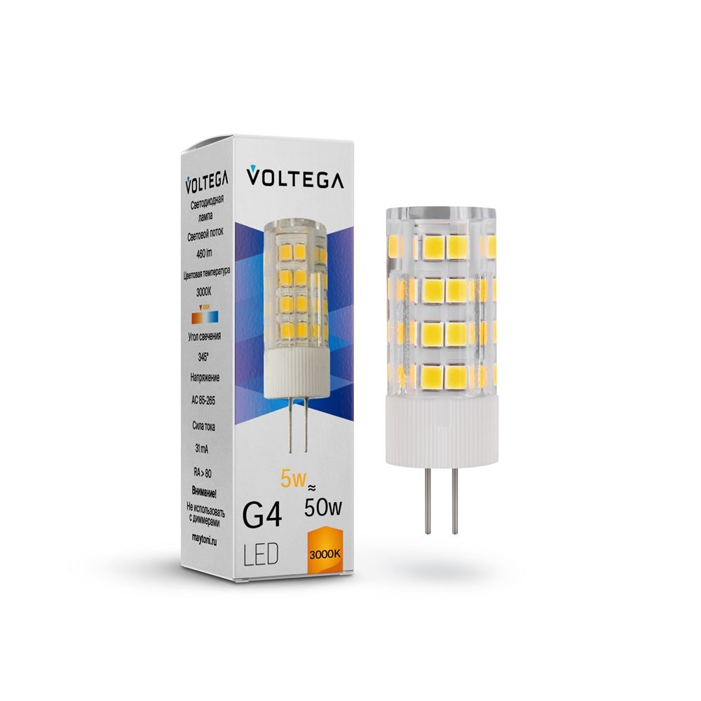 Светодиодная лампа Voltega Simple Capsule 5W 3000K G4 прозрачная 7183
