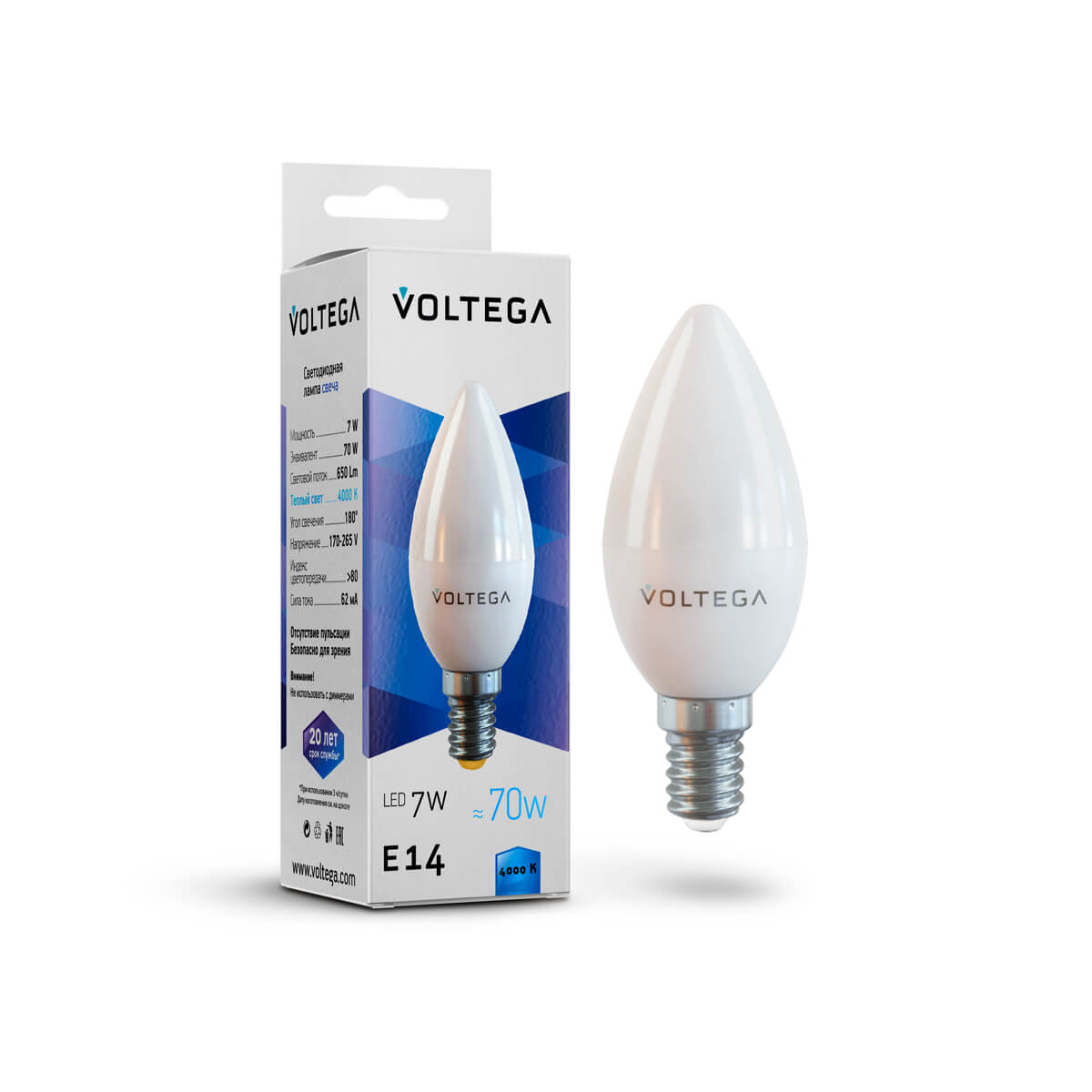 Светодиодная лампа Voltega Simple Candle E14 7W 4000К матовая 7049