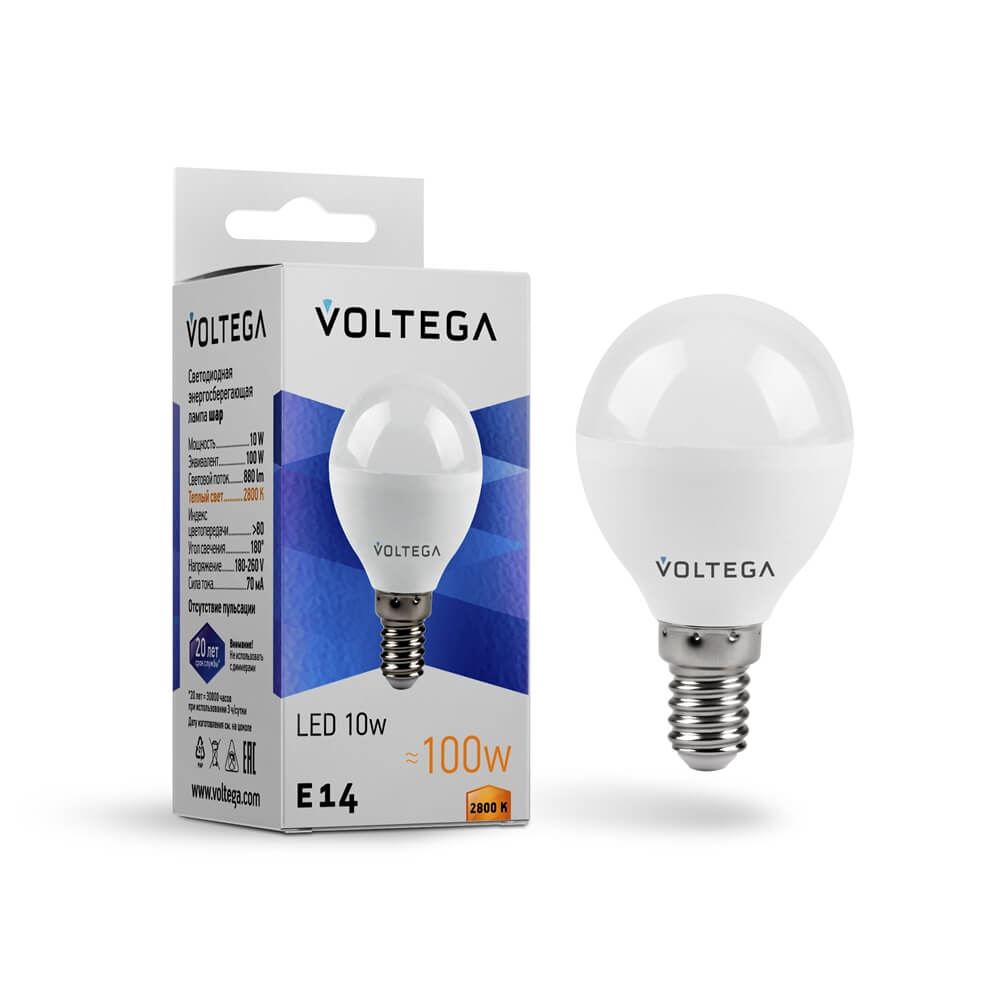 Светодиодная лампа Voltega Simple Globe E14 10W 2800K матовая 8453
