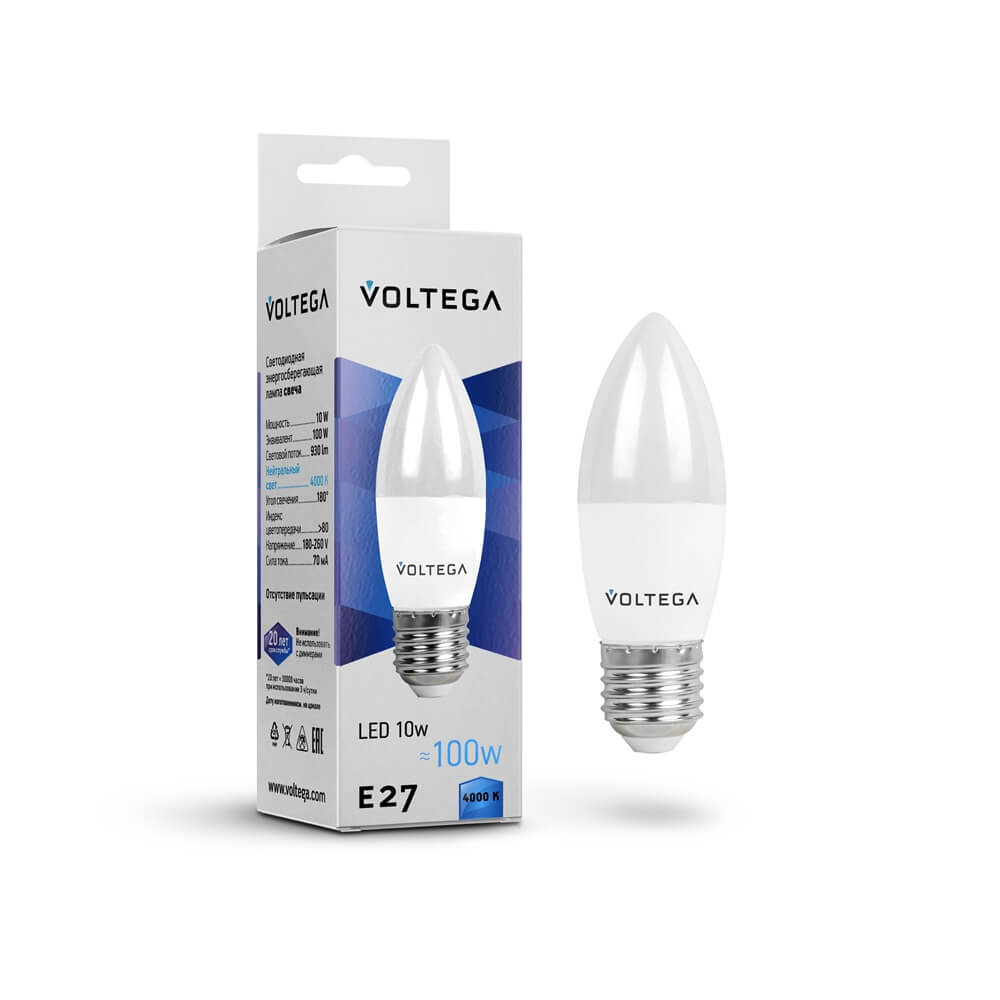 Светодиодная лампа Voltega Simple Candle E27 10W 4000K матовая 8452