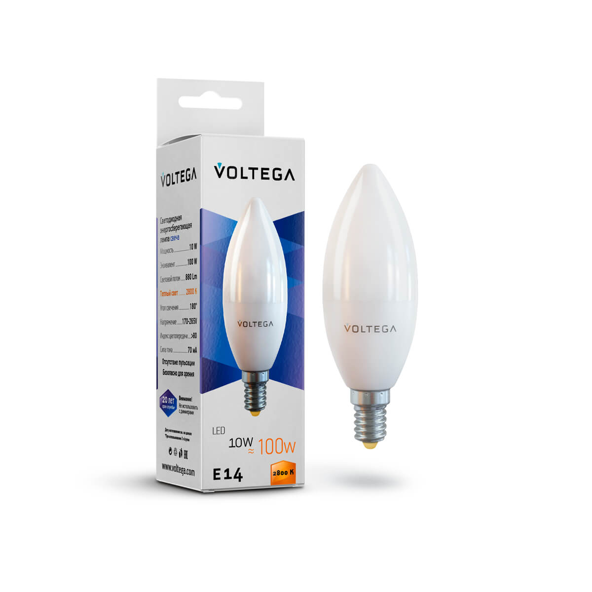 Светодиодная лампа Voltega Simple Candle E14 10W 2800К матовая 7064