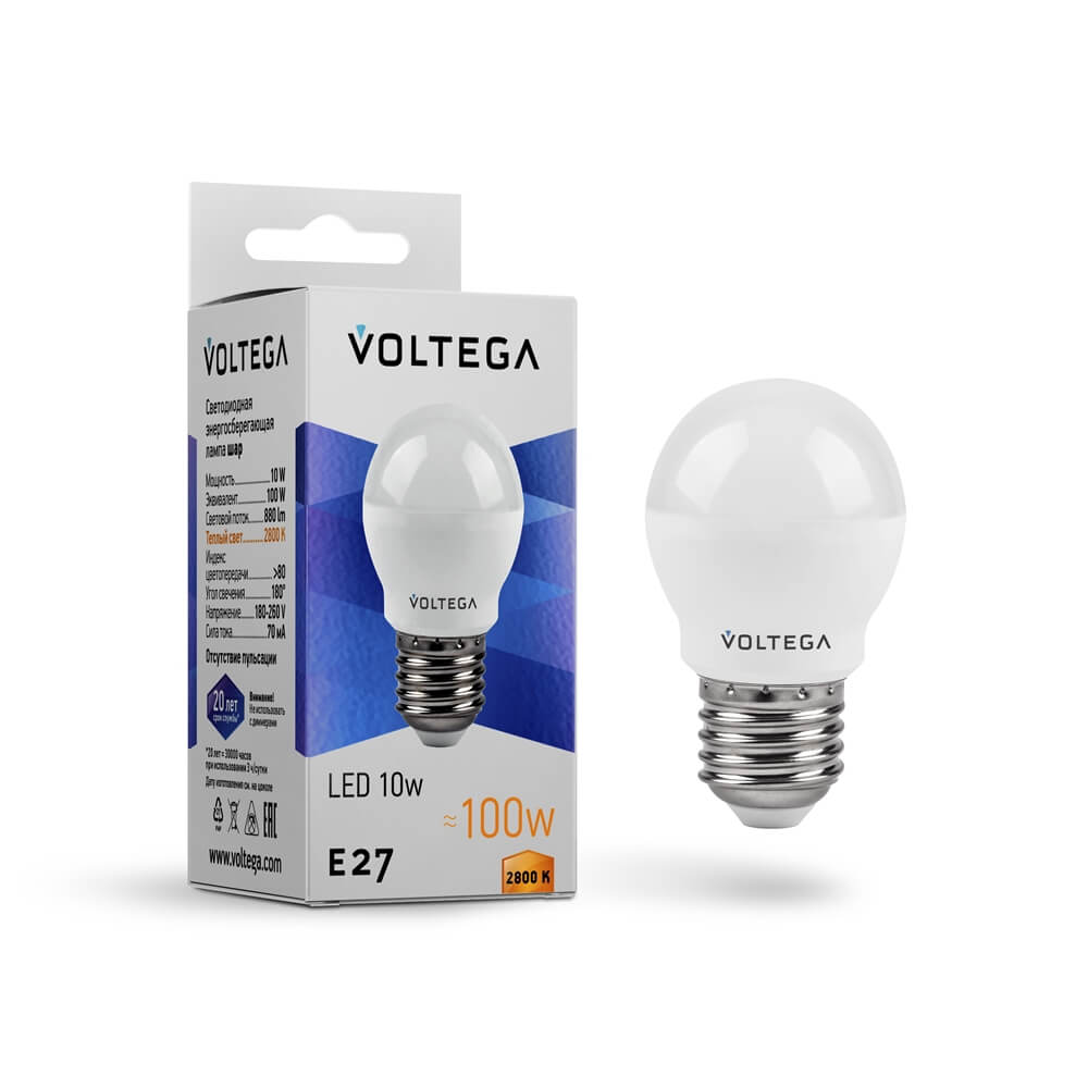 Светодиодная лампа Voltega Simple Globe E27 10W 2800K матовая 8455
