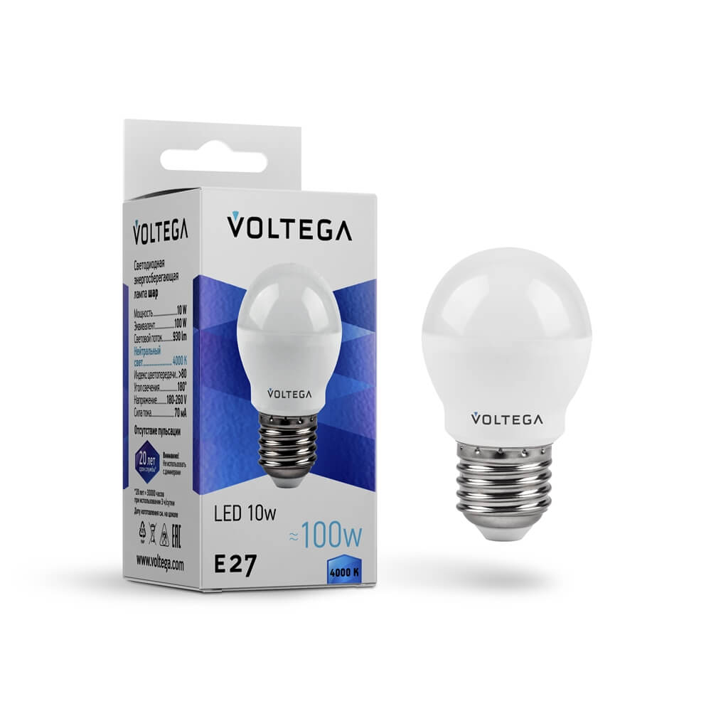 Светодиодная лампа Voltega Simple Globe E27 10W 4000K матовая 8456