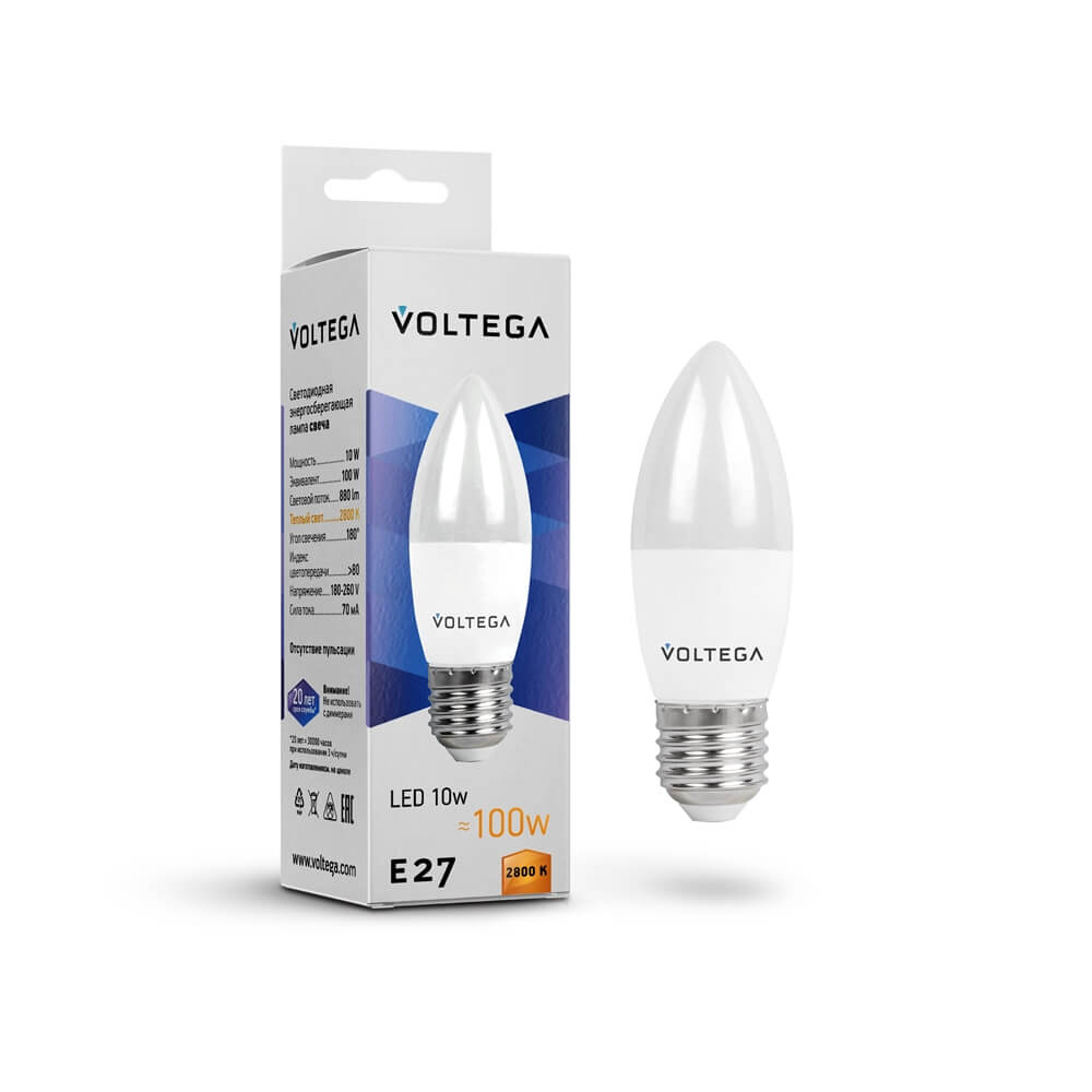 Светодиодная лампа Voltega Simple Candle E27 10W 2800K матовая 8451
