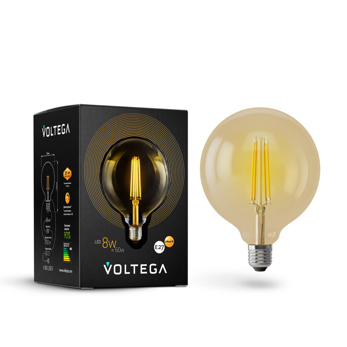Светодиодная лампа Voltega Loft Led G125 8W 2800K E27 DIM 6838